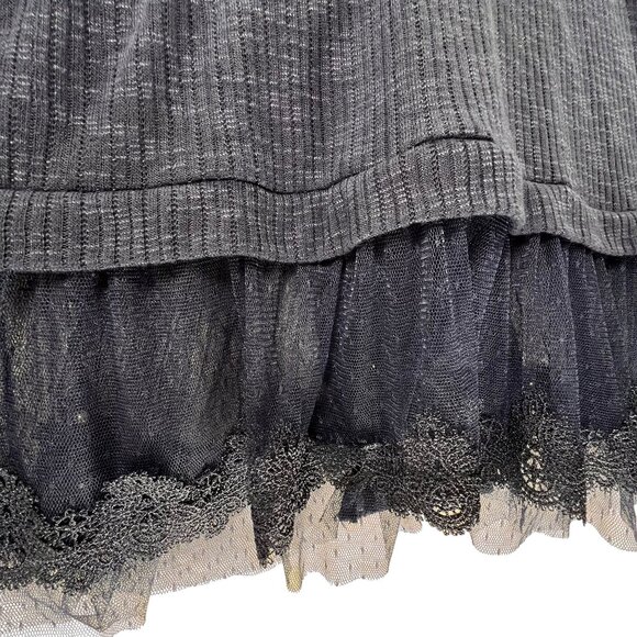 Forgotten Grace Cardigan Sheer Lace Hem Navy Blue Sweater Pearl Buttons Ribbed - Picture 6 of 15